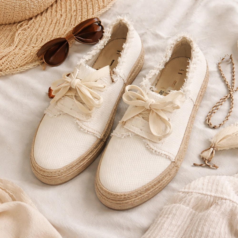 Toms Cream Espadrille Lace-Up Sneakers